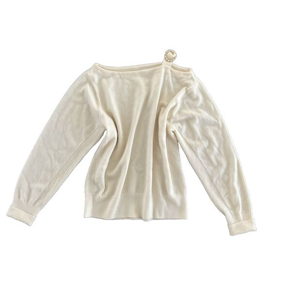 SANDRO Paris Sweater Cashmere Wool Pearl Shoulder Accent‎ Ivory Quiet Luxury - Picture 1 of 8